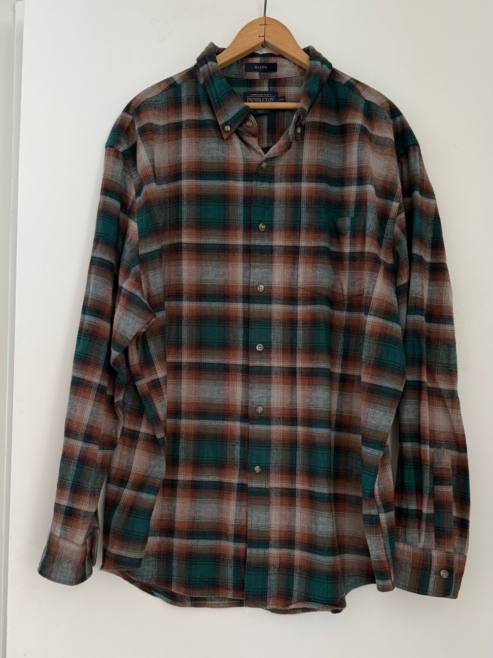 Pendleton Teal, Brown & Gray Plaid Button-Down Shirt size XXL